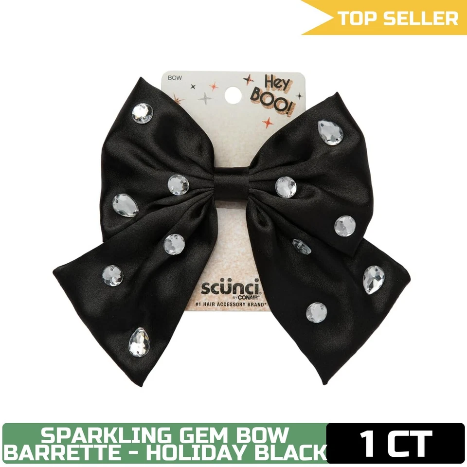 Scunci by Conair Bow Barrette w/Gem Stones - Black Hair Accessories for Women - Foto 1 de 3