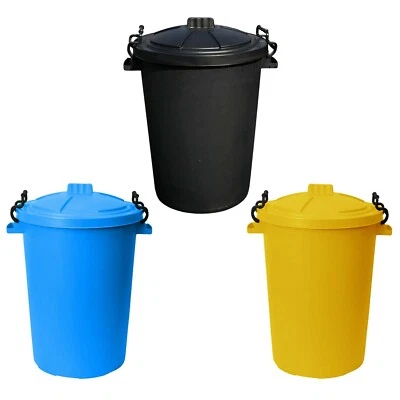 3 x 50L Bin with Clip Lock Lid Animal Feed Waste Storage [Sky Blue+Yellow+Black] - Image 1 of 4