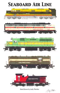 Póster de ferrocarril de locomotoras de línea aérea de costa 11""x17"" firmado por Andy Fletcher - Imagen 1 de 1