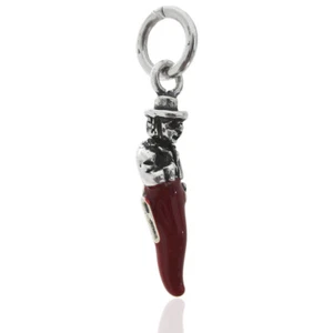 Ciondolo corno gobbo mm 28 argento microfuso brunito titolo 800 e smalto rosso - Foto 1 di 2