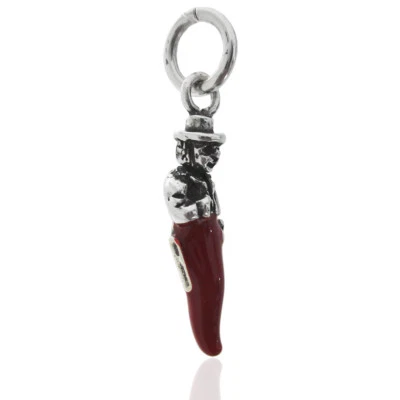 Ciondolo corno gobbo mm 28 argento microfuso brunito titolo 800 e smalto rosso - Immagine 1 di 2