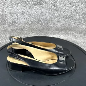 Salvatore Ferragamo Sandals Womens Size 6 C Renata Slingback Black Leather - Picture 1 of 8