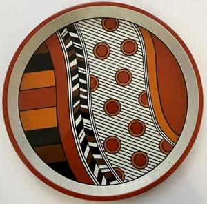 Vintage 1970s MCM Metal Op Art Round Tray ~ Earth Tones ~ 12" Diameter ~ Groovy! - Picture 1 of 2