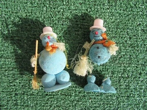 2 Vintage Blue Glitter Paper Mache Snowman Snowmen Christmas Ornaments Japan - Picture 1 of 8