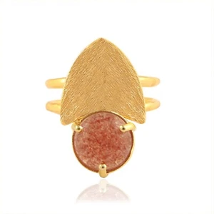 Natural Cherry Quartz Boho Gemstone Gold Plated Double Layer Adjustable Ring - Picture 1 of 3
