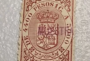 SPAGNA PUERTO RICO GIRO ENTRATE FISCALI TIMBRO ""MOSTRA"" 3 PESOS 60 CENTESIMI - Foto 1 di 4