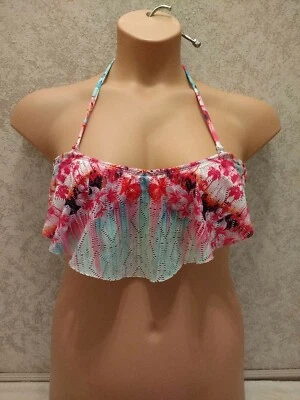 Top de bikini de natación Op para mujer. Ojales florales tropicales multicolores. Talla mediana Foto 1 de 4