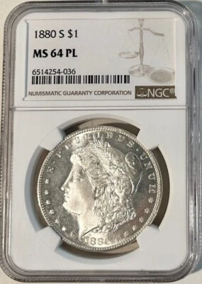 1880-S Morgan Dollar NGC MS64PL Nearly Clean Cheek, Super Choice, Near Gem - Image 1 of 2