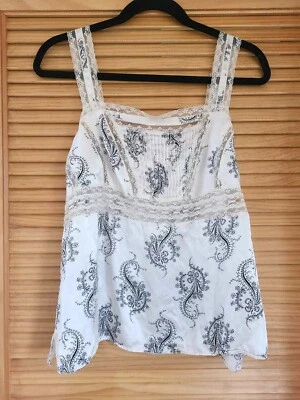 Camiseta sin mangas Paul & Joe Y2K Retro XL 100 % seda coqueta encaje victoriano Regencycore Foto 1 de 4