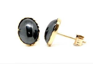 9ct Gold Hematite Oval Studs Earrings Made in UK Gift Boxed - Picture 1 of 5