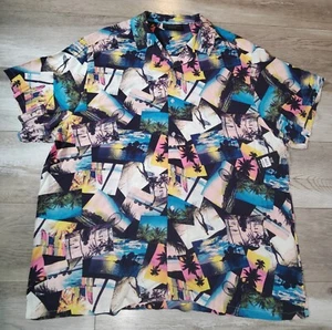 No Boundaries Hawaiihemd Herren 3XL blau Postkartendruck Allover 100 % Viskose neu mit Etikett - Bild 1 von 15