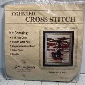 Vintage Cross Stitch Jk Originals 8x10" Unopened Kit Off Shore Drilling Sunset - Picture 1 of 3