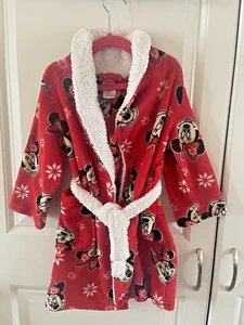 Girls Minnie Mouse Red Plush Bath Robe Size 4 Warm With White Tie Belt Nighty - Picture 1 of 3