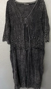 Origami by Vivian Open Duster M/L Cardigan Black Lacey Crochet Whimigoth Grunge - Picture 1 of 11