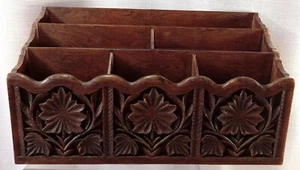 LERNER Faux Carved Wood Polynesian Desk Letter Organizer Hard Plastic Vintage - Picture 1 of 11