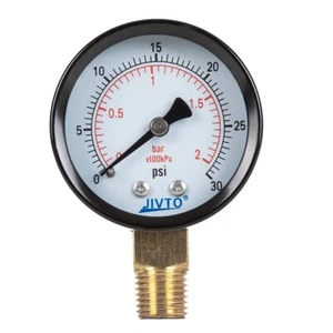 JIVTO dry Pressure Gauge, 2" Dia, 0-30 PSI, 1/4 NPT Lower Mount ( pack of 1) - Picture 1 of 3
