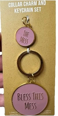 Bendice este desorden perro mascota collar a juego encanto y llavero nuevo con etiquetas oro rosa lindo regalo Foto 1 de 4