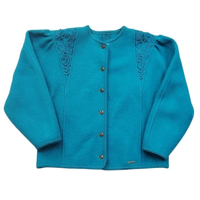 Geiger Women's Sweater Wool Cardigan 38 Button Up Cottagecore Blue Vintage - Image 1 of 4