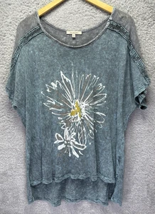 Top Jess &Jane Mineral Lavado Verde Azulado Floral Manga Corta Lagenlook Cuchara Grande - Imagen 1 de 8