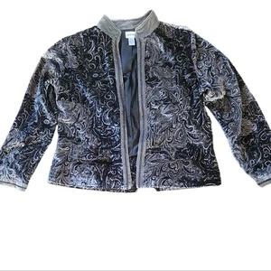 Blazer aperto Chico's argento stampa paisley velluto tg 2 - Foto 1 di 10