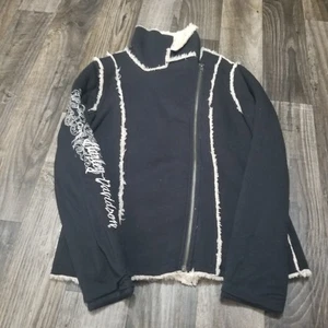 Harley Davidson Sweatshirt Moto Jacket Sz Medium Sherpa Lined Embroidered Womens - Picture 1 of 12