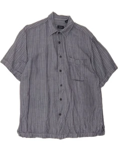 IZOD Mens Short Sleeve Shirt Medium Blue Striped Linen BE11 - Picture 1 of 4