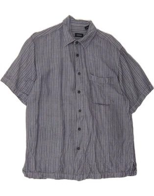 IZOD Mens Short Sleeve Shirt Medium Blue Striped Linen BE11 - Image 1 of 4