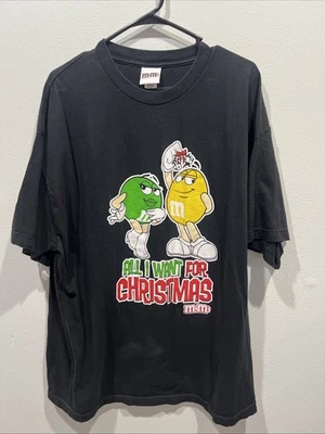 Camiseta de Colección M&Ms Hombres 2X Negra Vacaciones de Navidad Ms Verde Gráfico Divertido Foto 1 de 4
