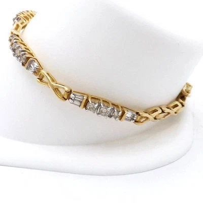 Baguette & Round Cut Lab Created Diamond 14K Yellow Gold Plated Bracelet - Image 1 of 4
