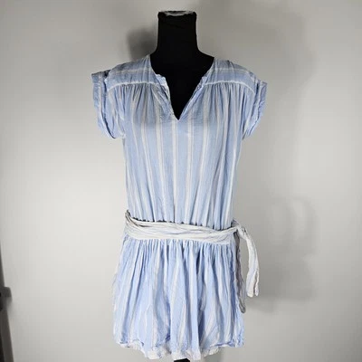 Vestido vintage años 80 SENSACIONAL blanco/azul a rayas cintura caída cottagecore talla mediana Foto 1 de 4