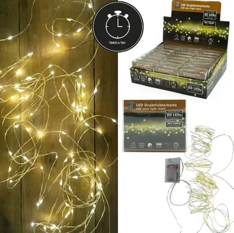 4 Stk LED Lichterkette 20er Timer warmweiß LEDs Weihnachtsbeleuchtung Batterie - Bild 1 von 1