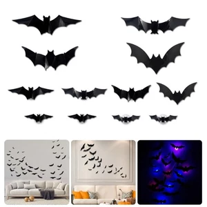 Bat Wall Decals with LED Light Halloween Decoration Realistic Bat Sticker Window - Picture 1 of 14