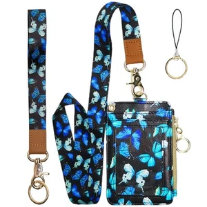 Cute Id Badge Holder with Lanyard,Blue Butterfly Teacher Lanyards for Id Badg... - Picture 1 of 5