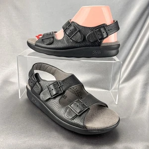 SAS Relaxed Black Leather Sandals Women's 8.5N Strap & Buckle Comfort Shoes NEW - Picture 1 of 17