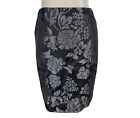 White House Black Market Floral Black Straight Mini Pencil Skirt Women Size 0