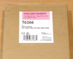 VÉRITABLE CARTOUCHE MAGENTA EPSON T6366 Vivid Light 700 ml encre datée de 2020 95 £ + TVA - Photo 1/4