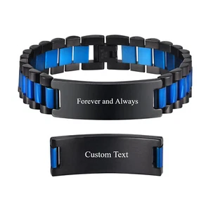 Men Watch Band Stainless Steel Link ID Name Bracelet Personalized Jewelry - Picture 1 of 20