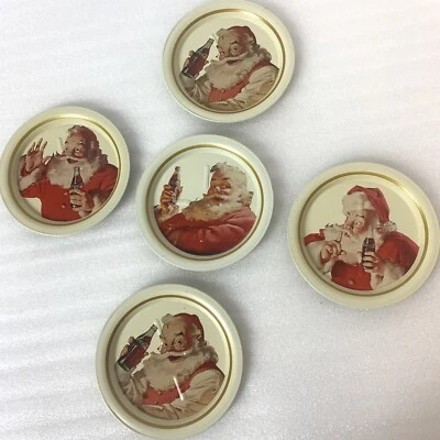 Retro Metal Christmas Beverage Coasters Set Of 5 Coca Cola Santa Claus Holiday - Image 1 of 4