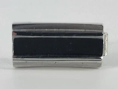 VINTAGE ~ Modern Style Tie Clip/Clasp ~ Black enamel Bar  in Silver Tone Finish - Image 1 of 4