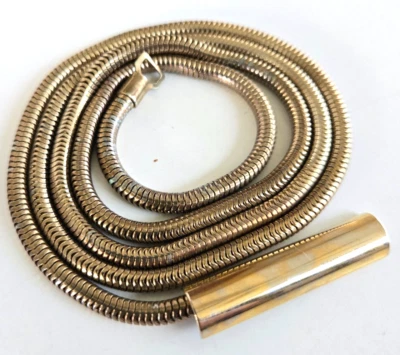 Vintage Tubular Slinky Snake 3/16" Wide Brass Gold Tone Belt 31" Hook Clasp - Image 1 of 4