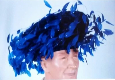 Sombrero Jack McConnell Lana, RARO, Azul Brillante Cuelga Plumas R-Piedras en Puntas Foto 1 de 4