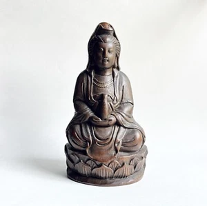 Lovely Antique Chinese Carved Bamboo Seated Guanyin Sculpture Likely Qing 11.5” - Picture 1 of 12