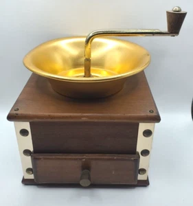 Vintage Wood, Brass & Copper Hand Crank Coffee Bean Mill Grinder w/ Drawer - Picture 1 of 11