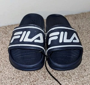 FILA Kids Child Black White Logo Slides Flip Flops Sandals Size 13 NWT - Picture 1 of 6