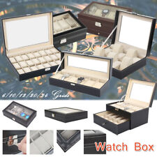 Watch Display Jewellery Box with Drawer Black Leather 6/10/12/18/24 Grids UK