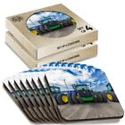 8 x Boxed Square Coasters - Green Farm Tractors Farmer  #15545