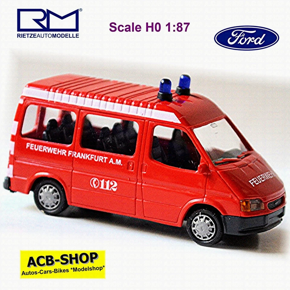Ford Transit Bus HD 1998 ELW 112 Bomberos Frankfurt Main 1:87 Rietze 50712 - Imagen 1 de 4