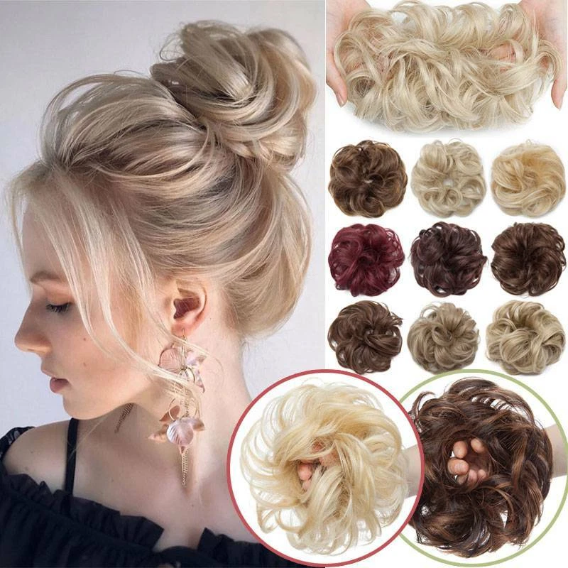 Extensiones de cabello crujiente pieza de cabello moño desordenado rizado natural real como rubio humano Foto 1 de 4
