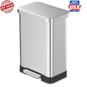 20 Gallon Stainless Steel Step Trash Can Soft Close Hands Free Kitchen Waste New - Picture 1 of 10