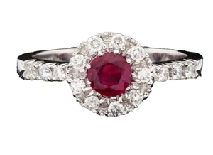 0.45ct Naturale Diamante Rotondo 14k Solido Bianco Oro Rubino Matrimonio Da Ring - Foto 1 di 4
